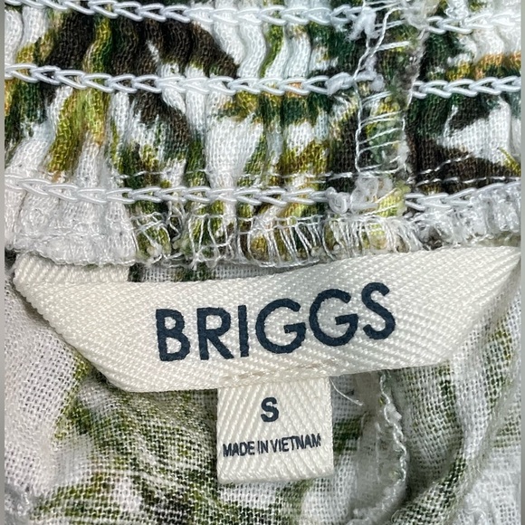 BRIGGS Drawstring Shorts Linen Blend White/Green Palm Trees Size: S - Picture 6 of 10